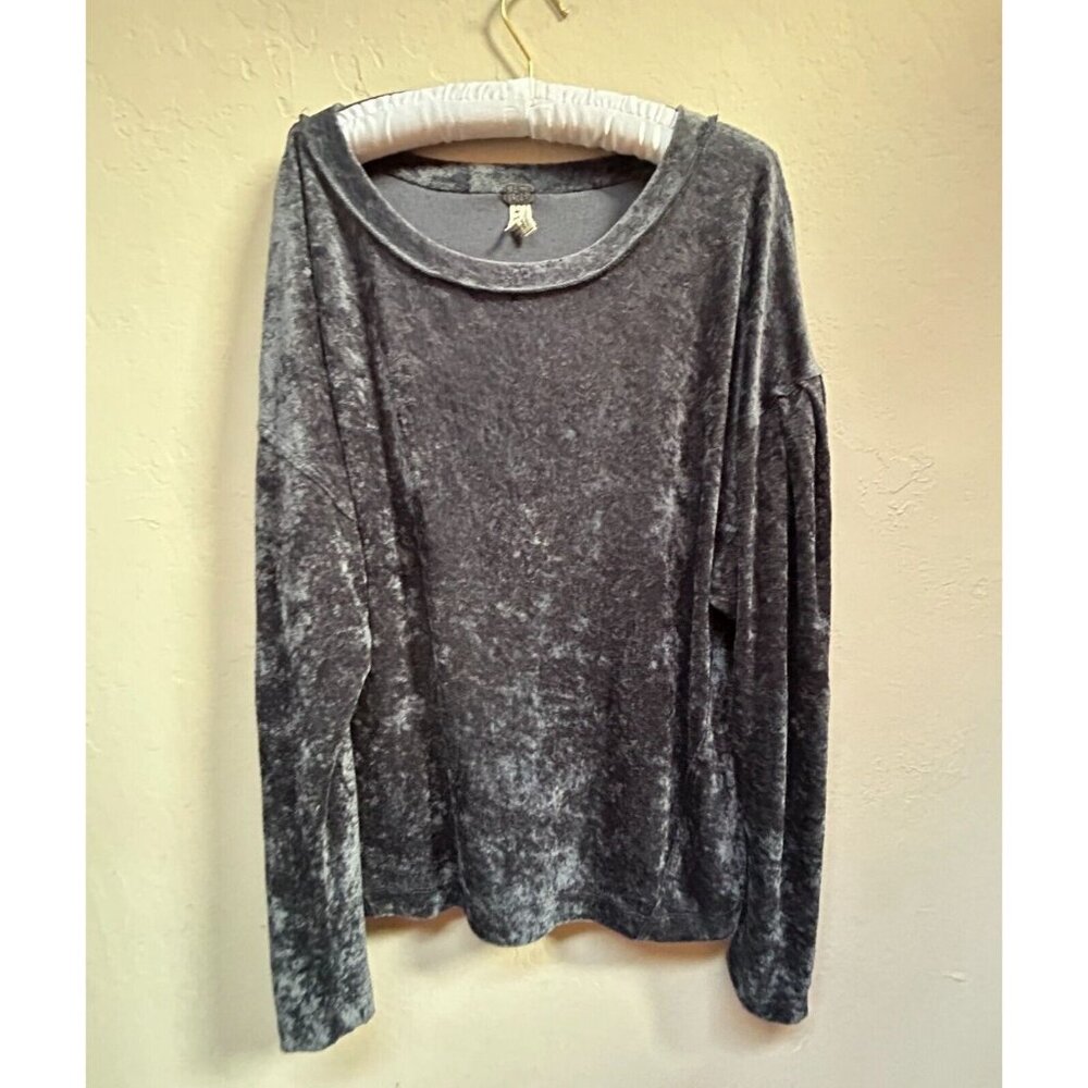 Free People We The Free Milan Crushed Velvet Layering Top Sweatshirt Medium Gray
